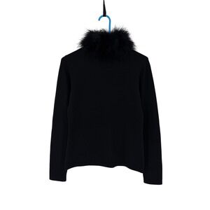 Forte Cashmere Womens Black 100% Cashmere Feather Trim Neck Sweater Size S